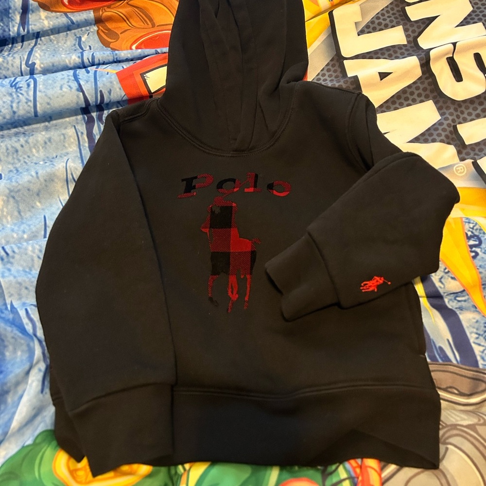 Black Ralph Lauren hoodie 3T: buffalo plaid big pony